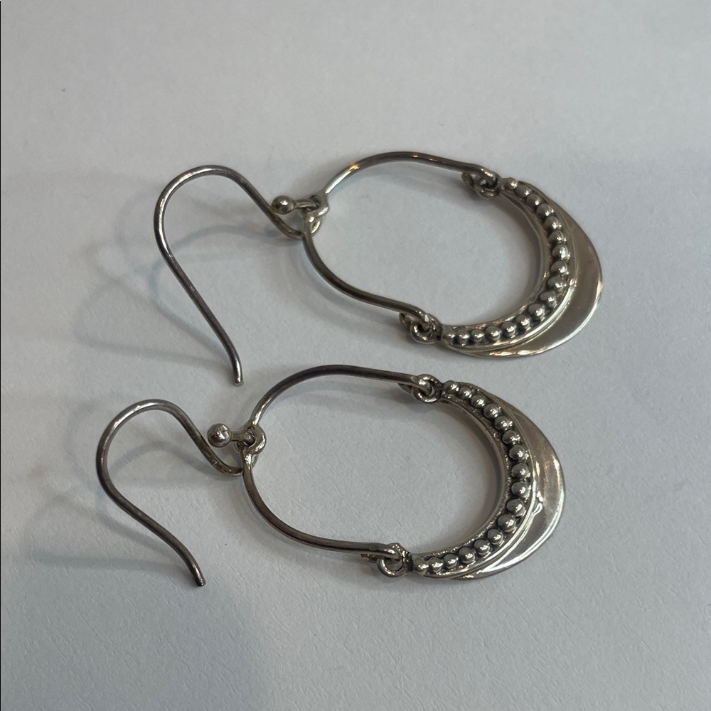 Chic Sterling Silver Beaded Hoop Dangle Earrings